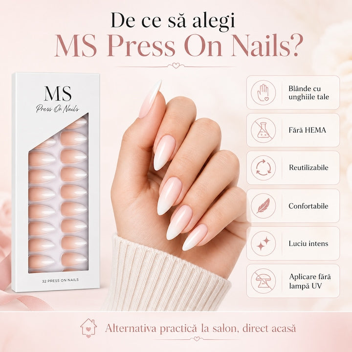 De ce să alegi unghiile press-on MS: fără HEMA, reutilizabile, fără lampă UV