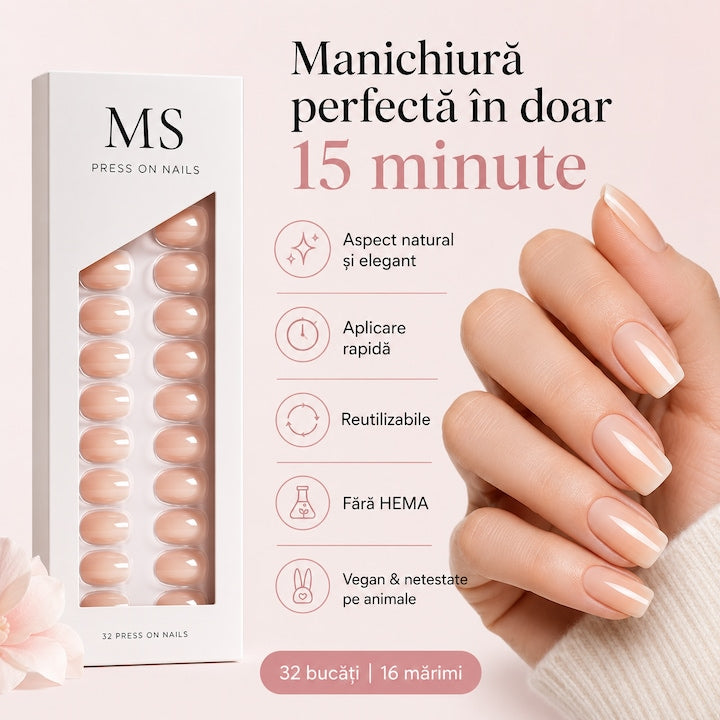 Unghii press-on MS: manichiură în aproximativ 15 minute, 32 de bucăți în 16 mărimi
