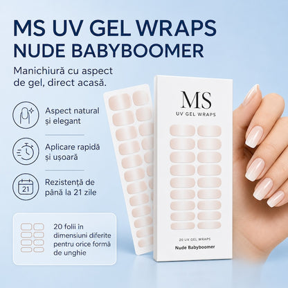 Folii gel UV MS Nude Babyboomer: aspect natural, aplicare rapidă, rezistență de până la 21 de zile